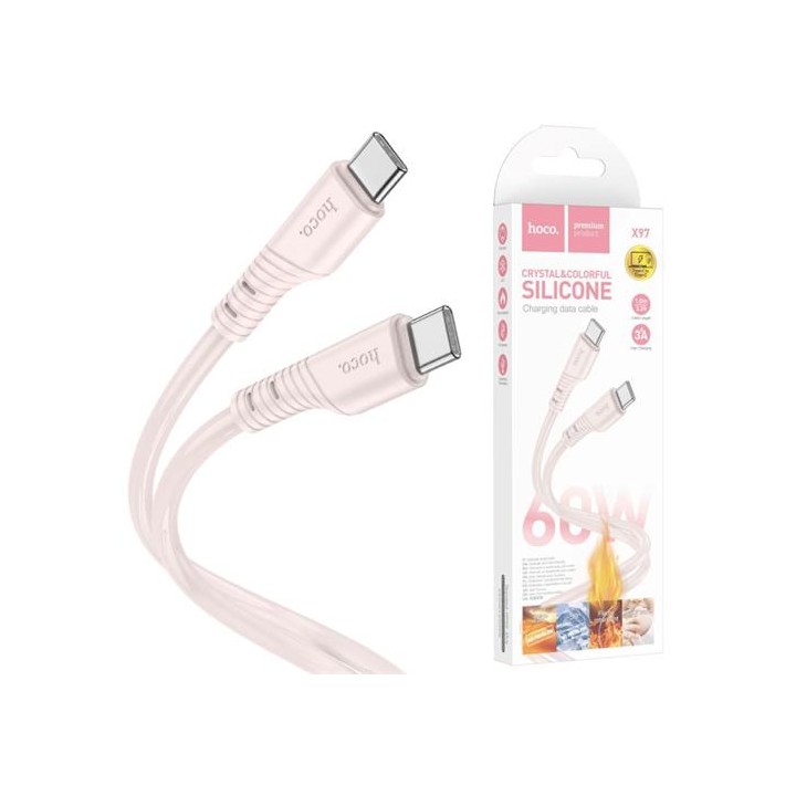 Cable USB-C a USB-C 1 metro 60W Hoco X97 Crystal Silicona Pink