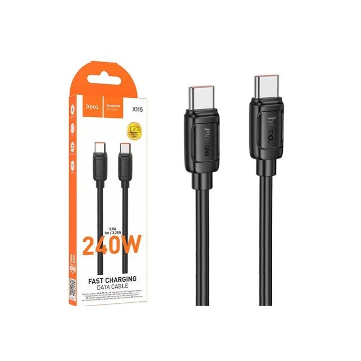 Cable USB-C a USB-C 240W 1 metro Reforzado Hoco X115 Negro