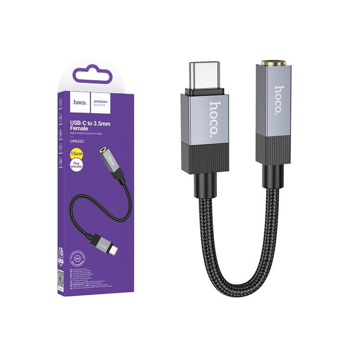 Hoco UPA32C Adaptador USB-C a Jack 3.5mm Negro