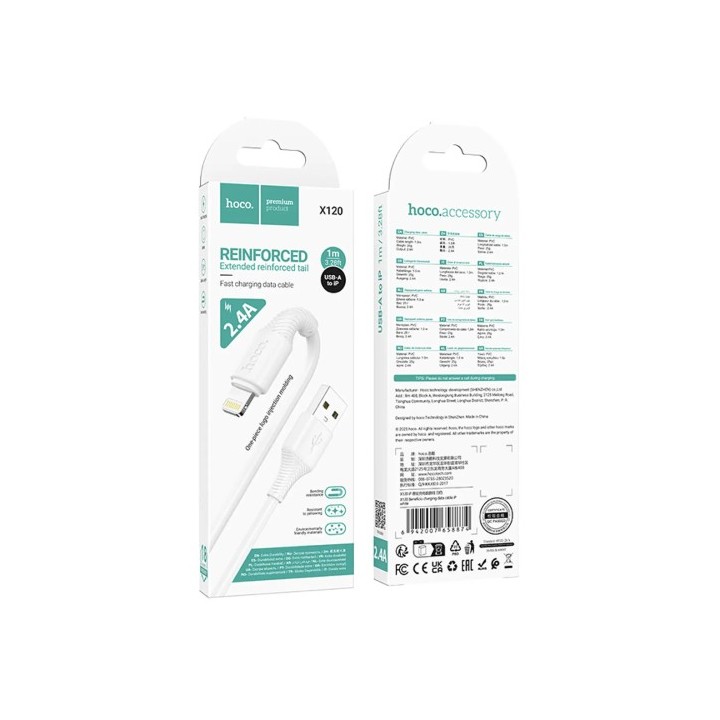 Cable USB-A a Lightning Hoco X120 1 Metro Blanco