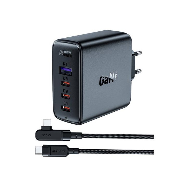 Cargador USB-C y USB 100W+ Cable USB-C Acefast A37 Negro
