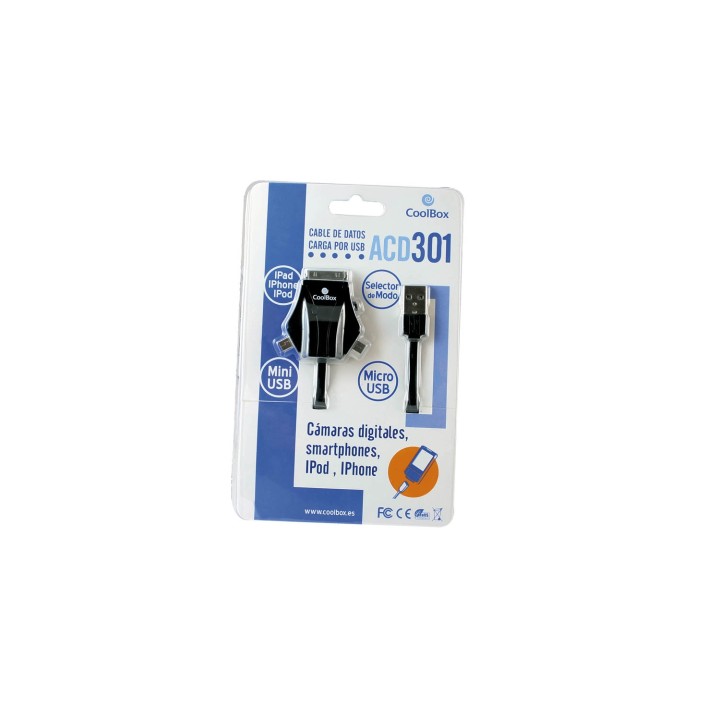 cable coolbox acd 301 usb a micro usb mini usb apple iPhone 1m Negro CABCOOACD301