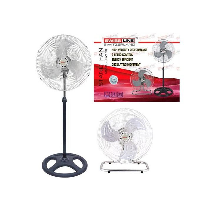 Swiss Line SW-18 Ventilador Industrial de 18" 70W con 3 modos de colocación