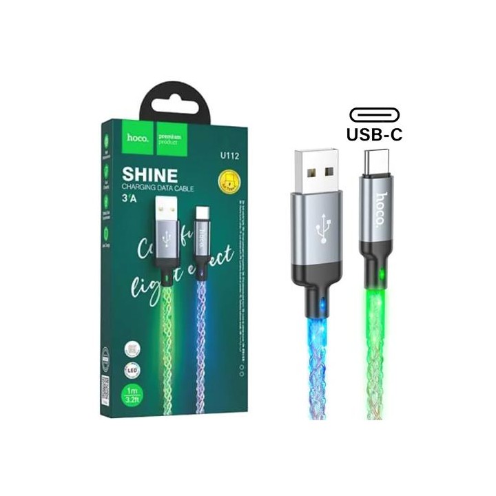Cable USB-A a USB-C 1 metro 20W Hoco U112 Colores Luminoso