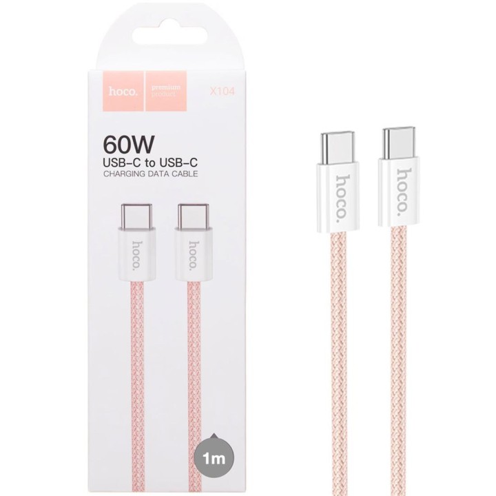 Cable USB-C a USB-C 1 Metros 60W Hoco X104 Trenzado Reforzado Rosa