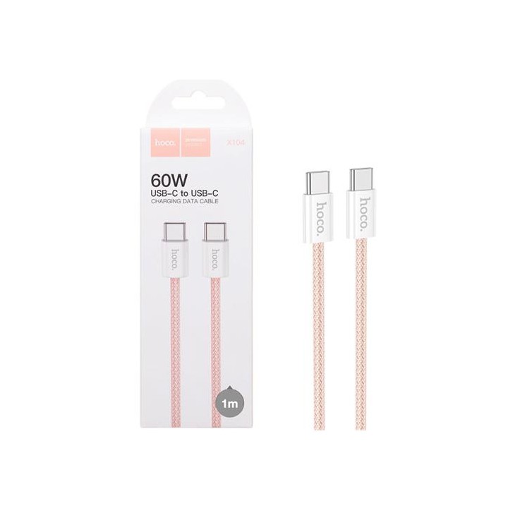 Cable USB-C a USB-C 1 Metros 60W Hoco X104 Trenzado Reforzado Rosa