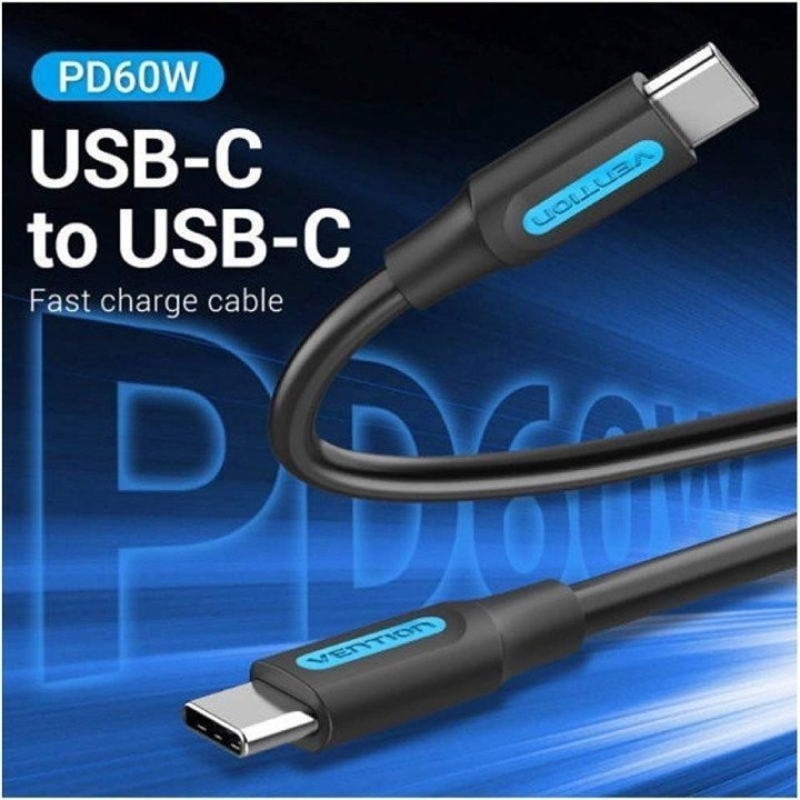 CABLE USB-C VENTION TIPO USB-C/M - USB-C/M 3A PD60W 0.5M BLACK