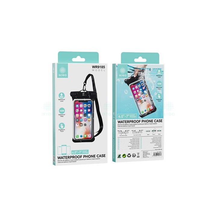 Ikrea WR9185 Funda Con Correa Impermeable para Móvil 4" a 7" IPX8 Negra