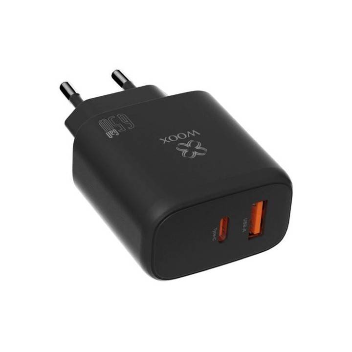Cargador de Pared PD+QC UsbA+UsbC GaN 65W Woox MX0094