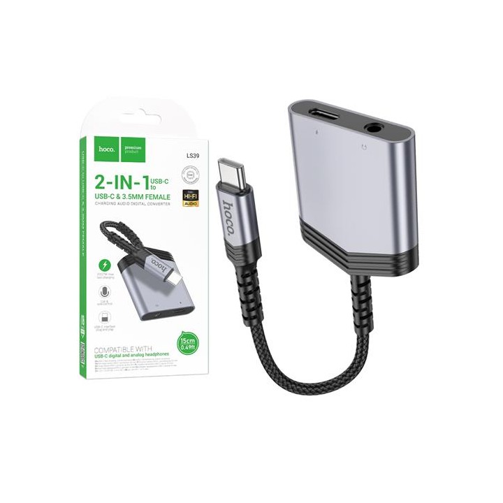 Hoco LS39 Adaptador USB-C a USB-C y Jack 3.5mm para Audio