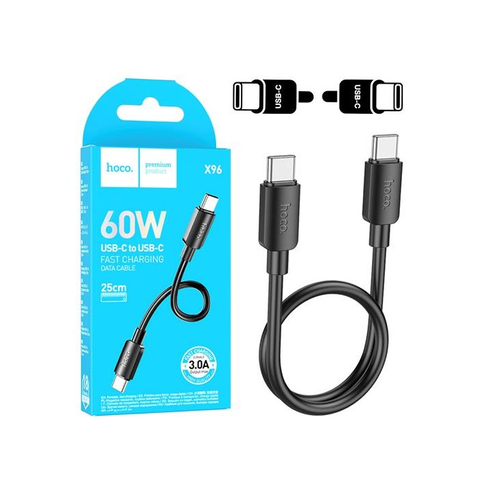 Cable USB-C a USB-C 0.25 metros 60w Hoco X96 Negro