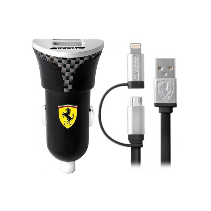 Cargador Coche USB 12-24v 2.4Amp + Lightning Ferrari FEBCCCBUNBK Negro