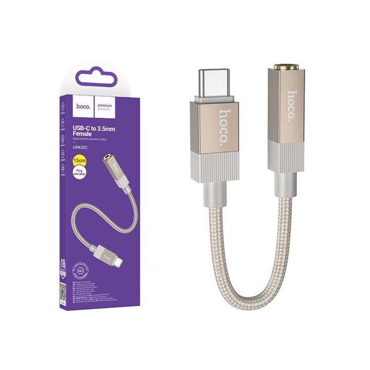 Hoco UPA32C Adaptador USB-C a Jack 3.5mm Dorado