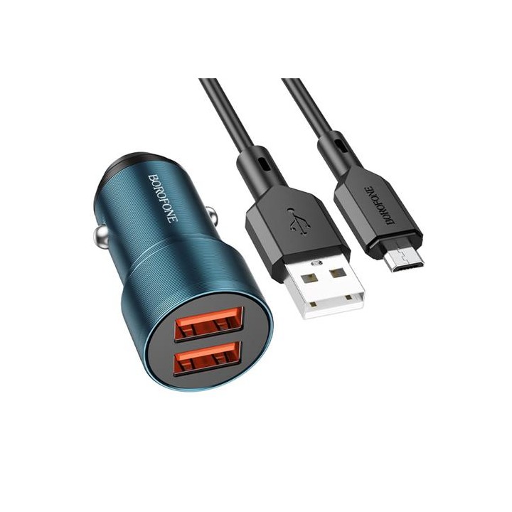 Cargador Coche USB 12v-24v 2.4Amp+ Cable Micro Borofone BZ19