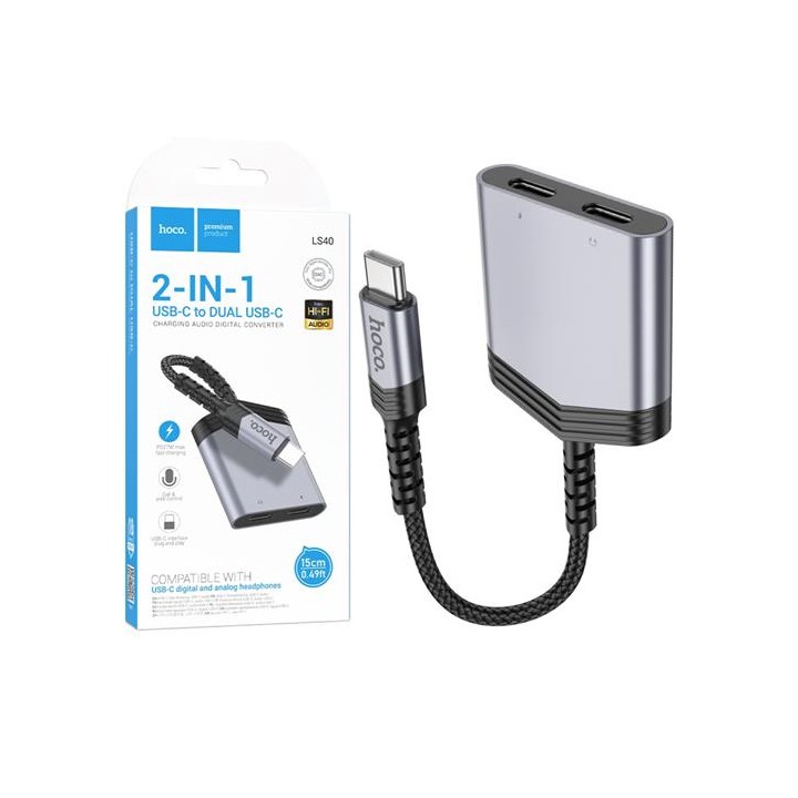 Hoco LS40 Adaptador USB-C a USB-C Audio y USB-C Carga