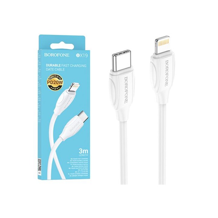 Cable USB-C a Lightning 3 metros 20W / 3Amp Borofone BX19 Blanco