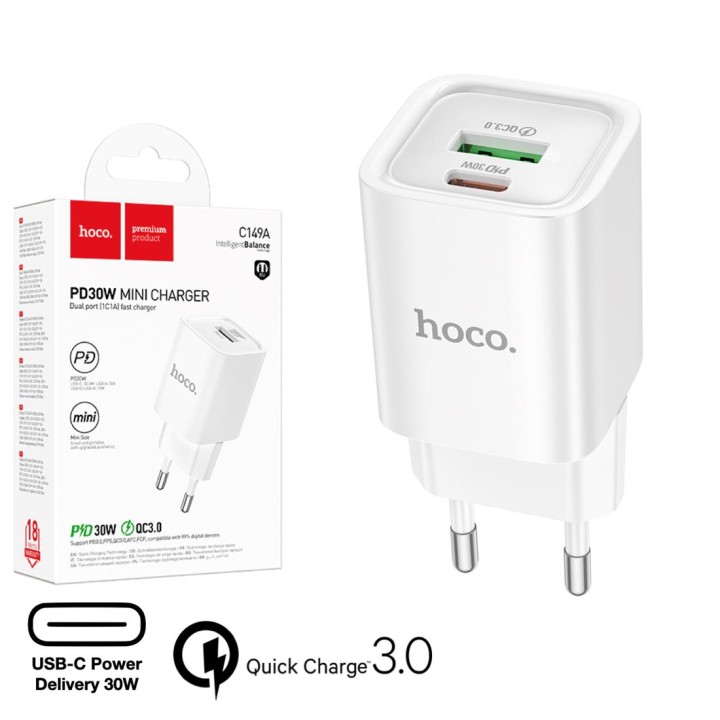 Hoco C149A Cargador Cham PD30W+QC3.0 EU White