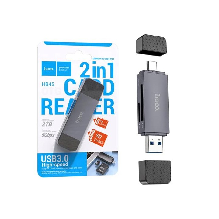Hoco HB45 Spirit Lector para SD y Micro SD con conexión USB y USB-C