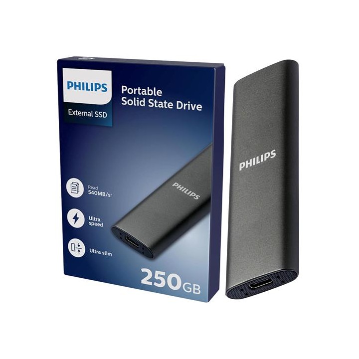 Disco SSD Externo Philips 250GB USB-C/USB 3.0 540MB Ultra Slim Gris