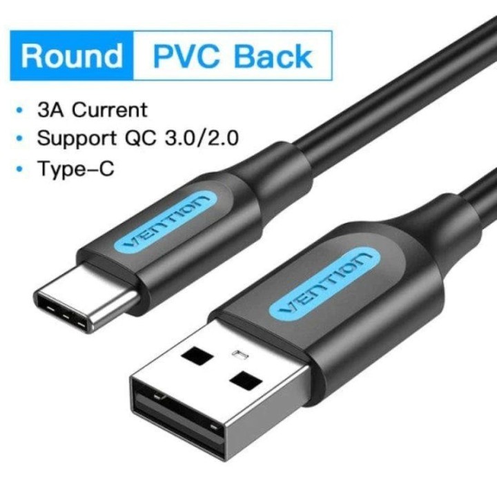 CABLE VENTION USB-A - USB-C 3A 480MBPS 60W 0.5M BLACK