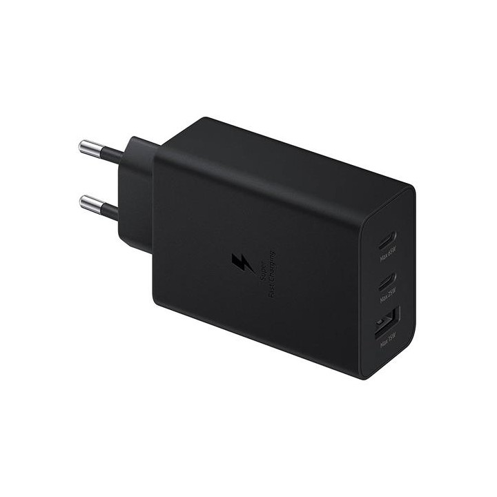 Cargador USB-C X2 + USB Trio Carga Rápida 65W Samsung (EP-T6530NBEGEU) Negro