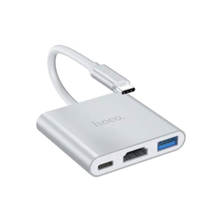 Hoco HB14 Adaptador Hub USB-C a HDMI, USB-C para Carga y USB 3.0