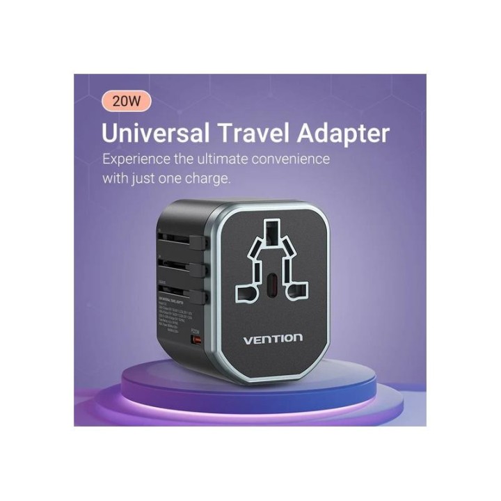 CARGADOR DE PARED VENTION UNIVERSAL USB-C 2XUSB-A 20W