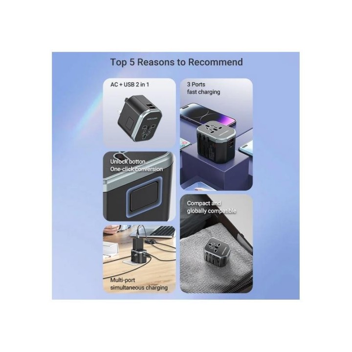 CARGADOR DE PARED VENTION UNIVERSAL USB-C 2XUSB-A 20W