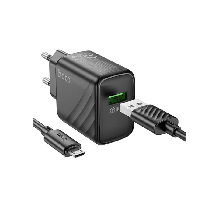 Cargador USB 18W Hoco CS21A QC 3.0 + Cable Micro USB Negro