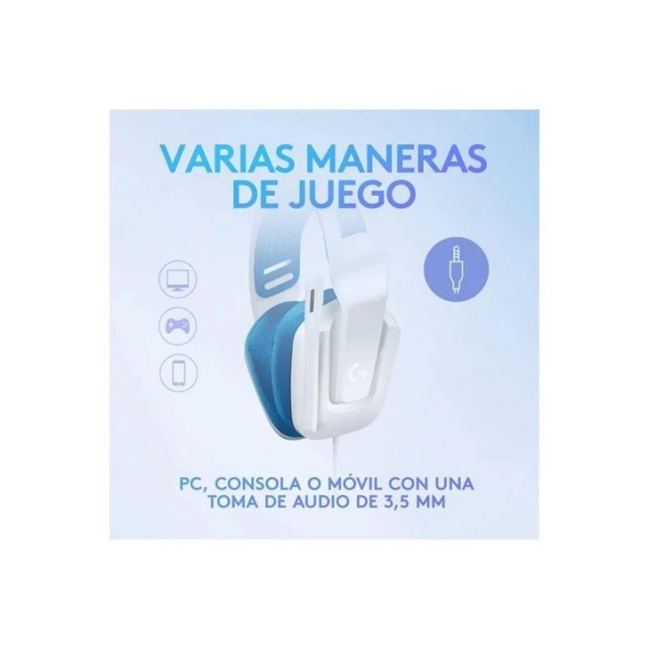AURICULARES + MICROFONO LOGITECH GAMING G335 JACK 3.5MM WHITE/BLUE