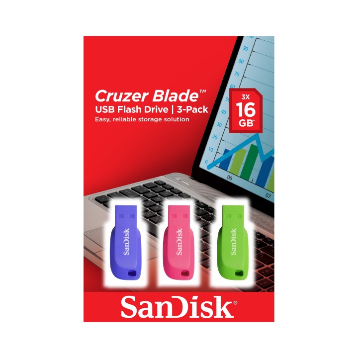 MEMORIA USB 2.0 SANDISK CRUZER BLADE 16 GB PACK 3 SDCZ50C-016G-B46T