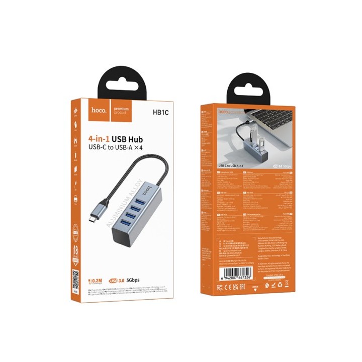 Adaptador USB-C Hoco HB1C USB-C a 4x USB 3.0