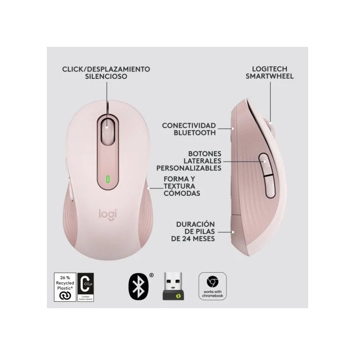 RATON LOGITECH SIGNATURE M650 M WIRELESS ROSE