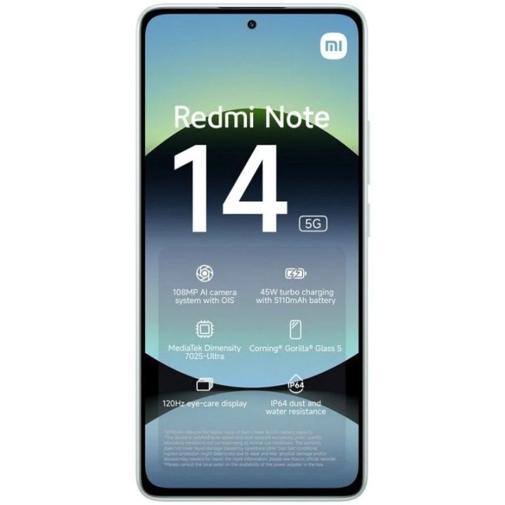 SMARTPHONE XIAOMI REDMI NOTE 14 6.67 6GB/128GB/108MP/NFC/5G GREEN
