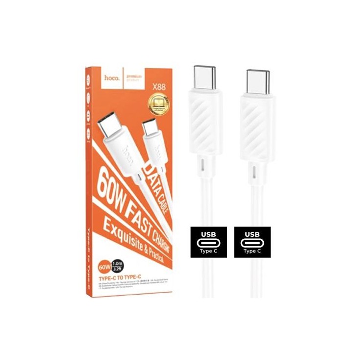 Cable USB-C a USB-C 1 m 60W Hoco X88 Gratified Blanco