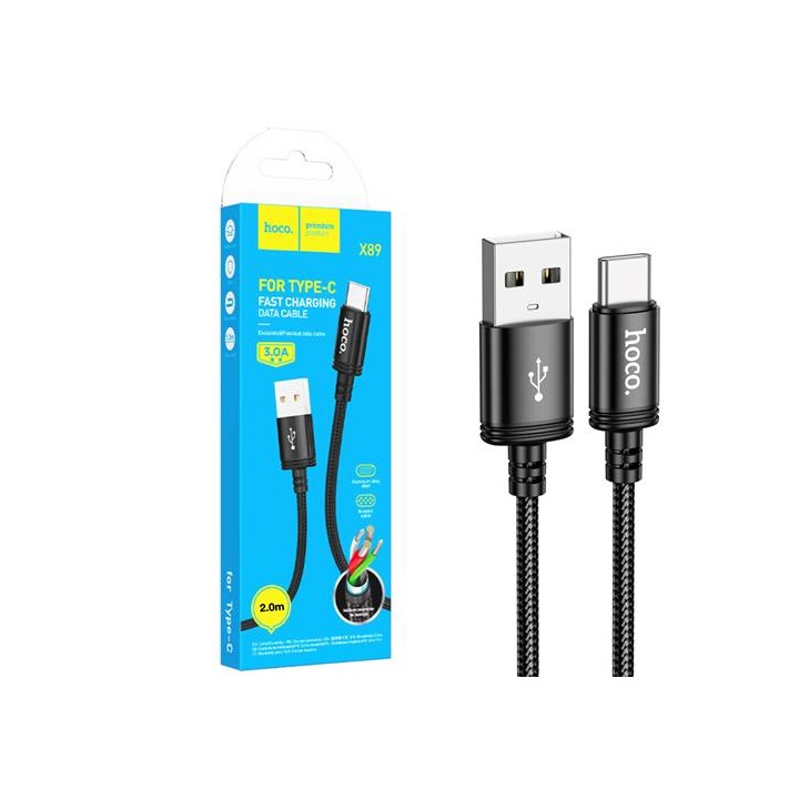 Cable Usb-A a Usb-C 3.0A 2 metros Hoco X89 Negro