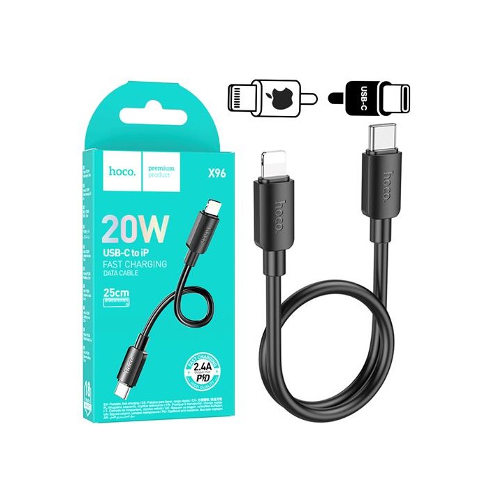 Cable USB-C a Lightning 0.25 metros 20w Hoco X96 Negro