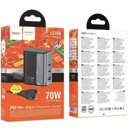 Cargador USB-A y USB-C Hoco CS76A PD70W Negro
