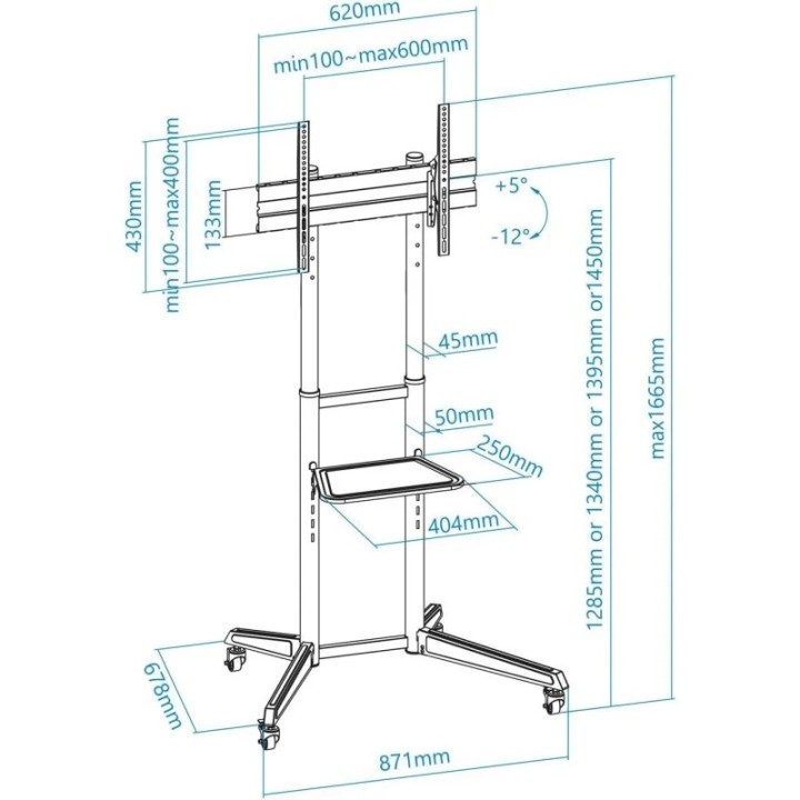 SOPORTE TV MONITOR TOOQ SUELO CON RUEDAS 37 - 70 50KG BLACK