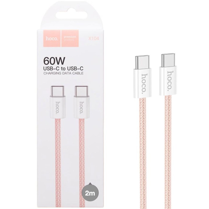 Cable USB-C a USB-C 2 Metros 60W Hoco X104 Trenzado Reforzado Rosa