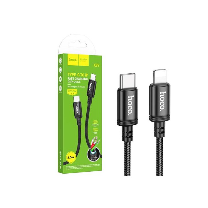Cable USB-C a Lightning 2 metros 27W Hoco X89 Reforzado Negro