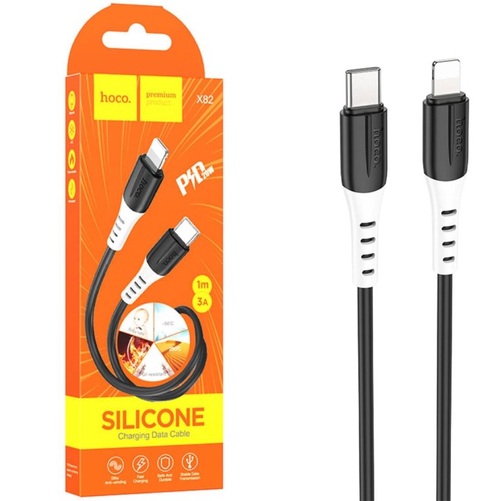 Cable USB-C a Lightning 1 metro 3Amp Hoco X82 Silicona Negro