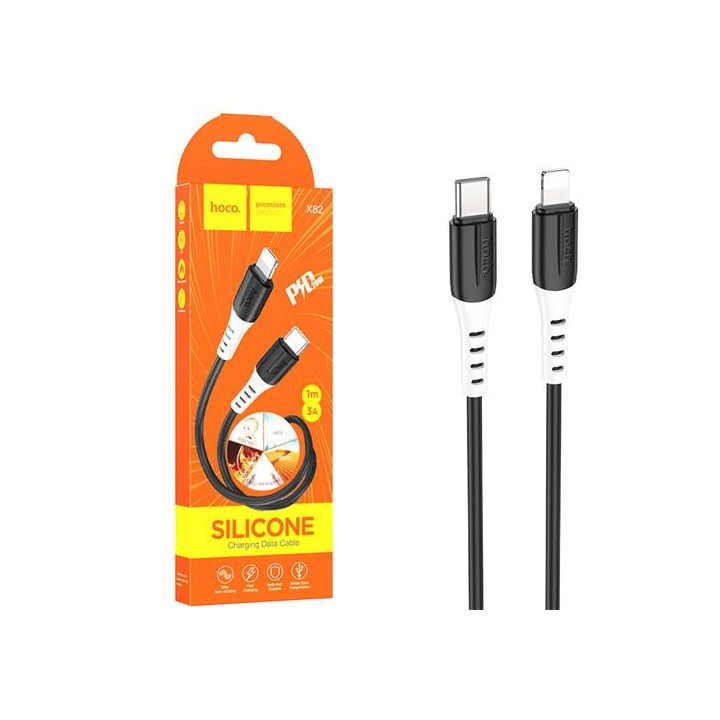 Cable USB-C a Lightning 1 metro 3Amp Hoco X82 Silicona Negro