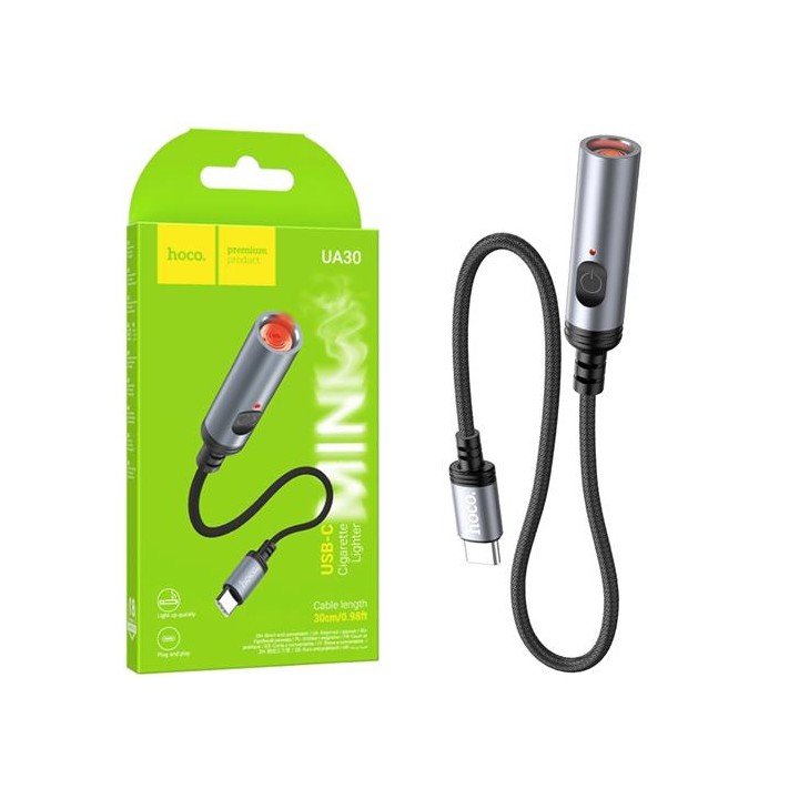 Hoco UA30 Mechero para Coche con Conexión USB-C y cable 30cm
