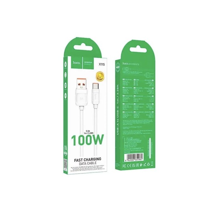 Cable USB-A a USB-C Hoco X115 Surpass 100W 1 Metro Blanco