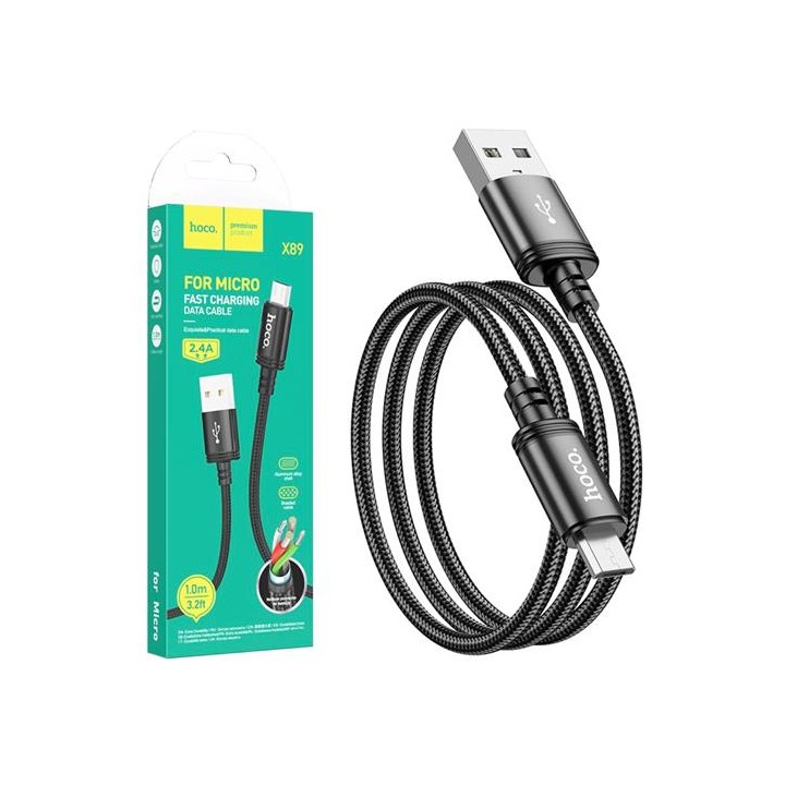 Cable Usb-A a Usb-Micro 2.4A 1m Hoco X89 Negro
