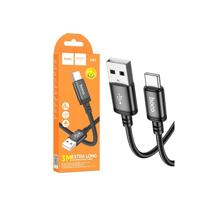 Cable USB a USB-C 3 metros 2.4A Hoco X91 Negro