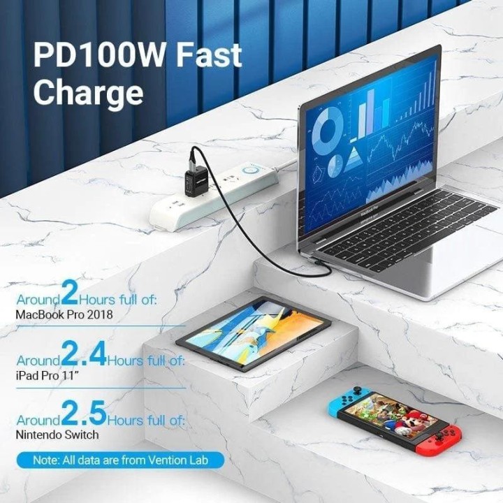 CABLE USB-C VENTION TIPO USB-C/M - USB-C/M ACODADO 5A 100W 1M