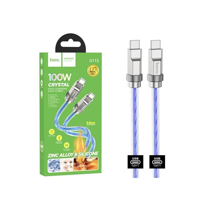Cable USB-C a USB-C 1 metro 100W Hoco U113 Metálico Reforzado Azul