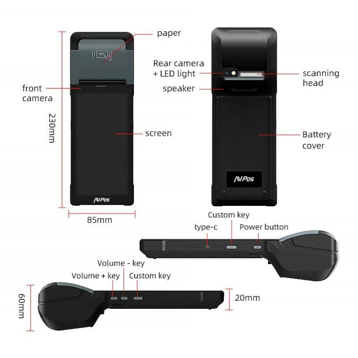 CAPTURADOR PDA IMPRESORA AVPOS TC600 6 OCTA/4GB/128GB/WIFI/BT/NFC/2D/4G